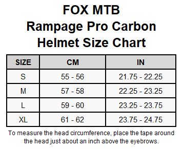 Fox rampage 2025 helmet size chart